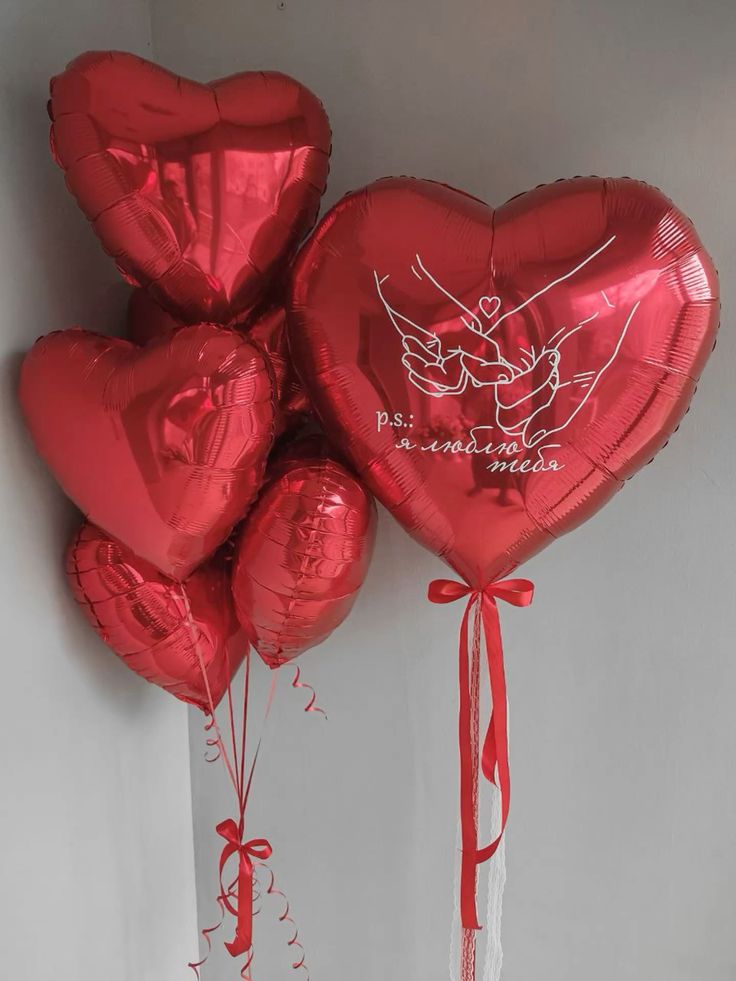 5pcs 20" with 35" Red Heart-Shaped with Customize Sticker Helium Foil Balloons Bunch with Bow Tie - Valentine's, Anniversary Perfect for special occasions!