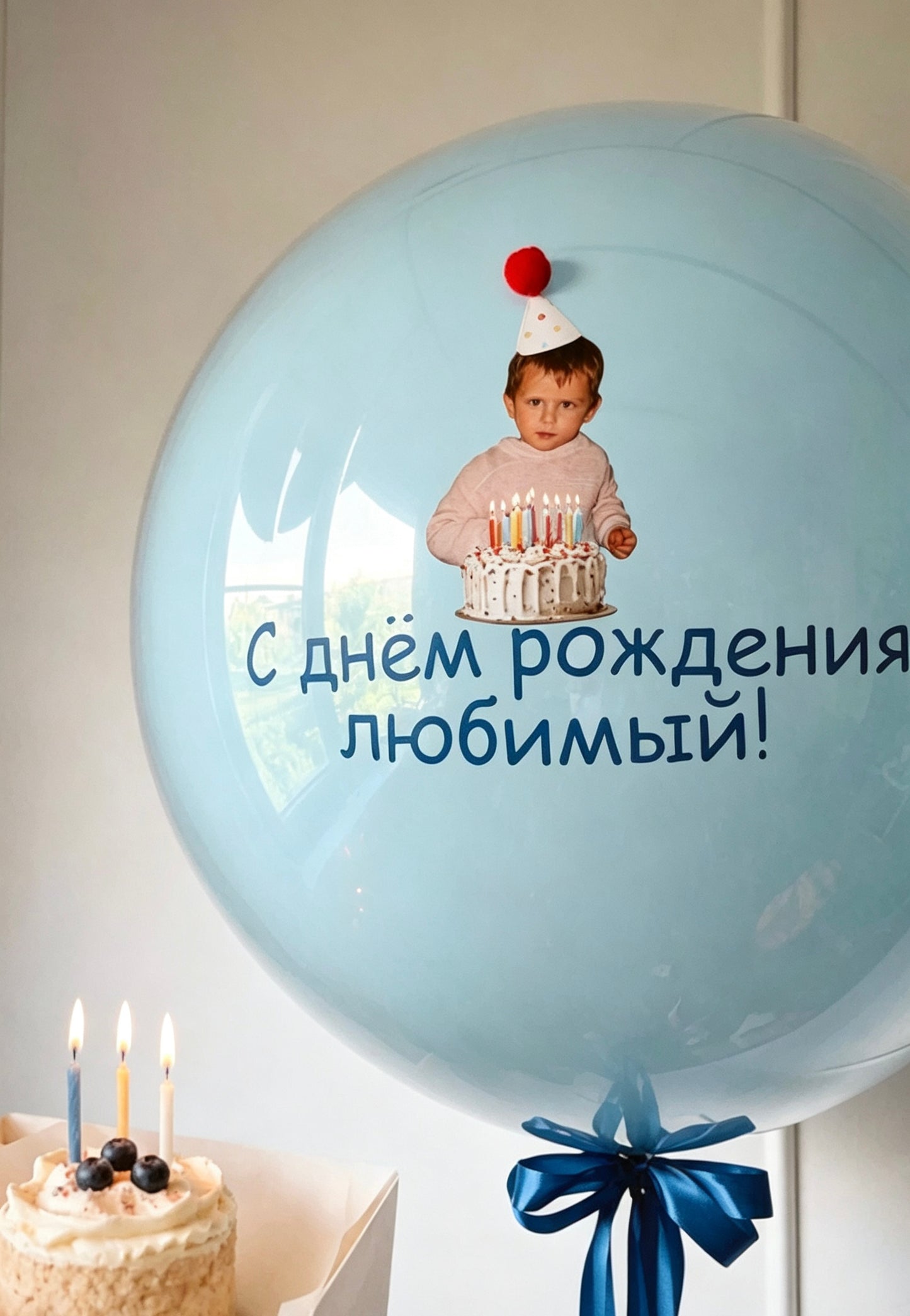 Customization Photo Balloon Personalised Latex Customize Sticker Photo and Latex Light Blue
