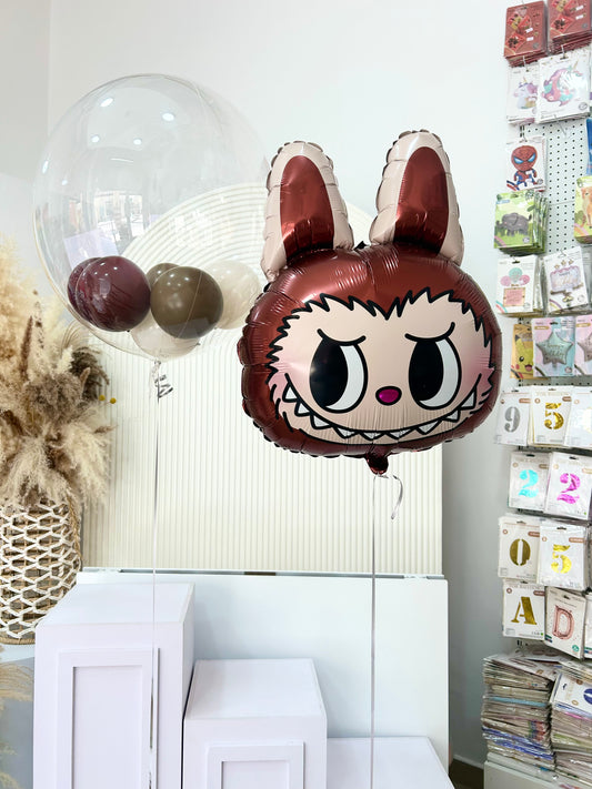 Personalised Helium Clear with Mini Latex Burgundy, Brown and Sand White Customizable Sticker with Labubu Foil - Labubu-Themed Perfect for any Occasions