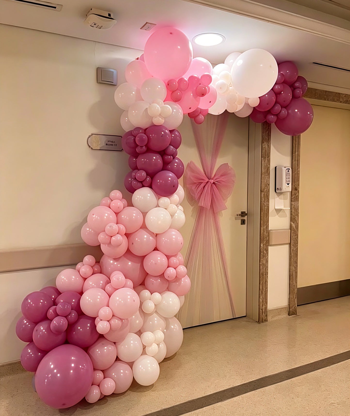 Hospital or Home Welcoming Baby Balloon Different Shades of Pink with Door Fabric Ribbon Decoration - Perfect for special occasions Baby Shower Welcome Baby Newborn