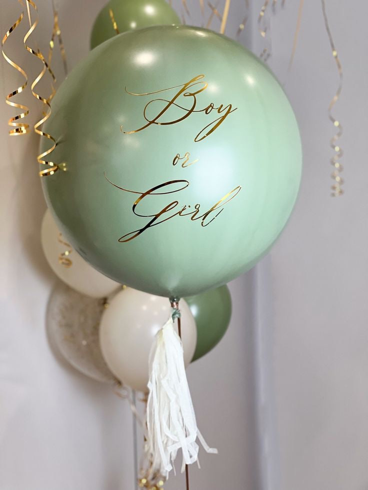 Personalised Helium Balloon Green with Customizable Stickers Gender Reveal-Themed Clear with Ribbons - Perfect for any Occasions