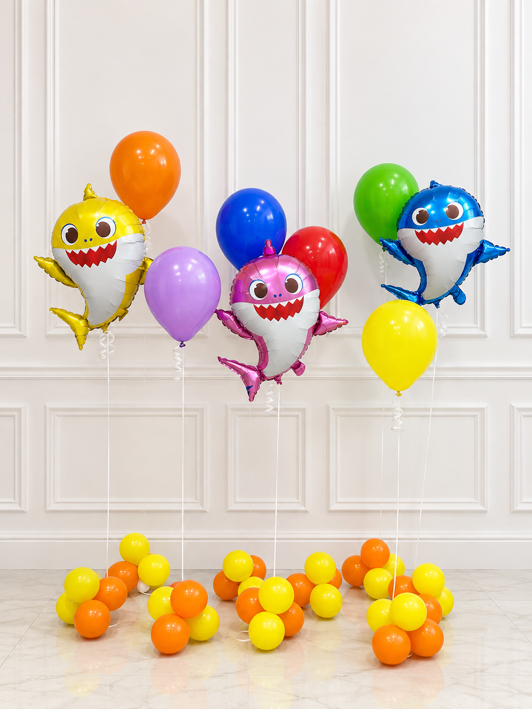 Baby Shark Yellow Purple Blue Theme Helium Foil Balloons with Helium Latex Orange Purple Blue Red Green Yellow - Perfect for Kids!