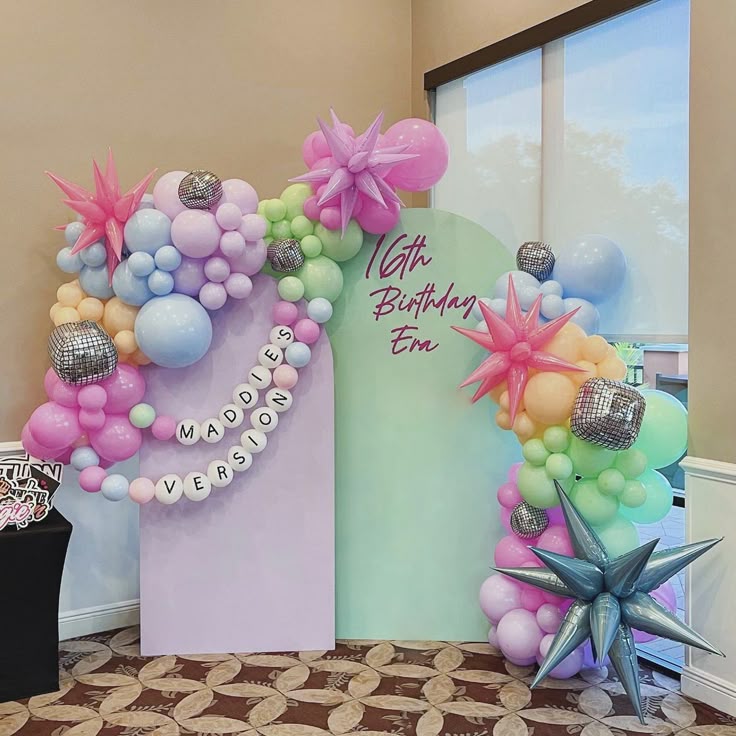 Colorful Theme Pastel Color -Themed Customize Backdrop and Balloons Blue White Green Pink Purple Themed Birthday Party