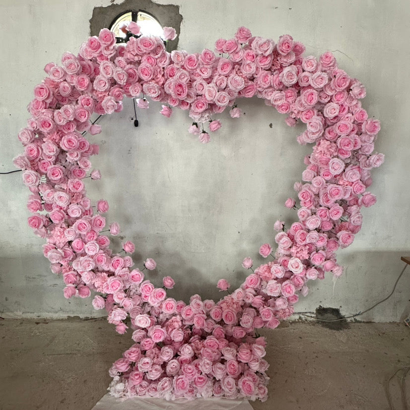 Pink Heart-Shaped Flower Arch Rental