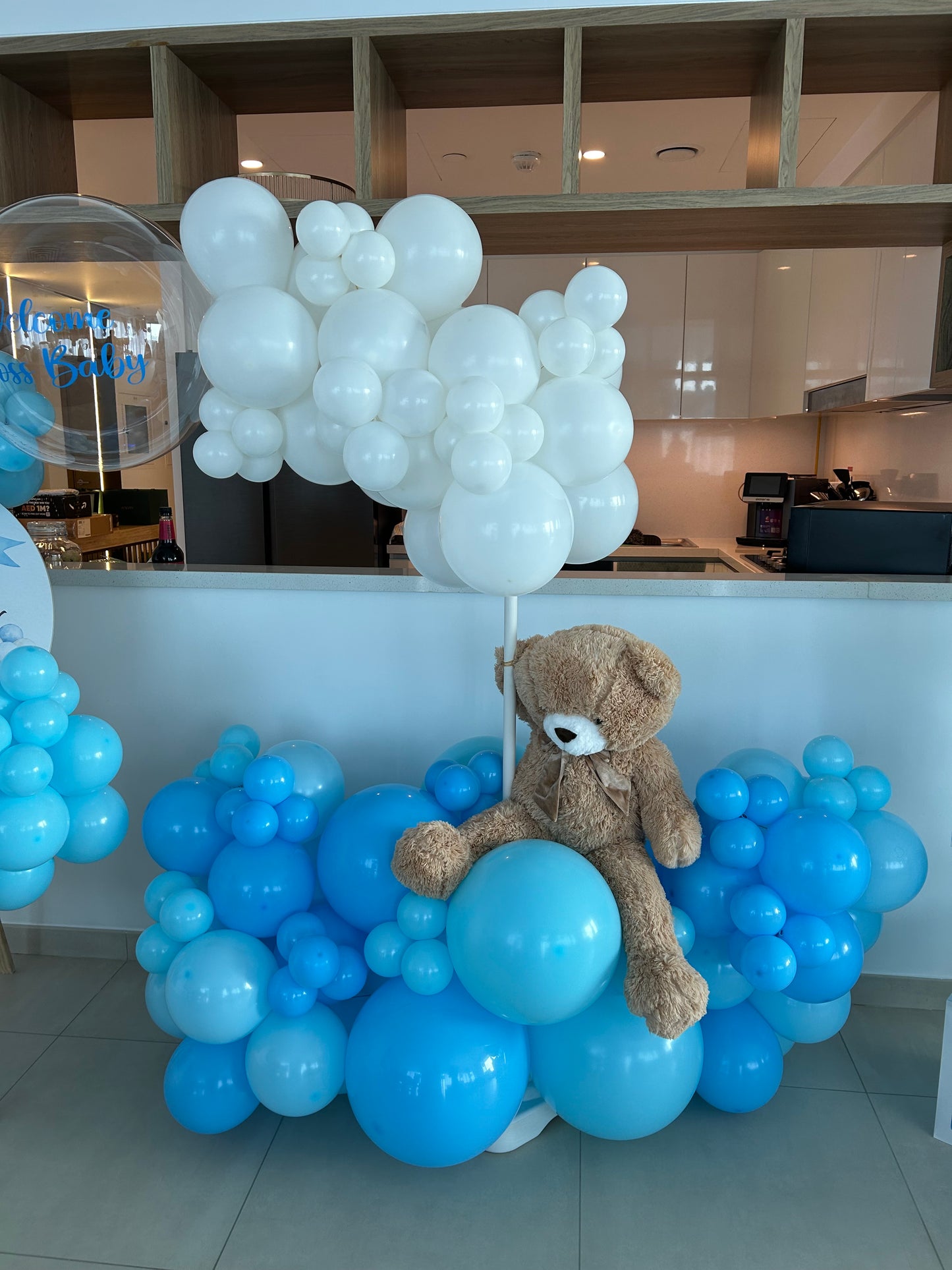 Hospital or Home Welcoming Baby Balloon White Blue Customize Sticker Teddy Bear - Perfect for special occasions