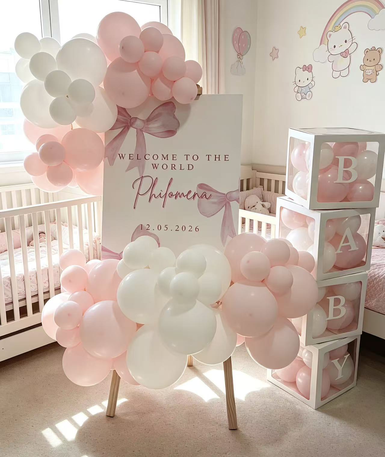 Hospital or Home Customize Welcome Board with Balloon Pink and BABY Box - Perfect for special occasions Baby Shower Welcome Baby