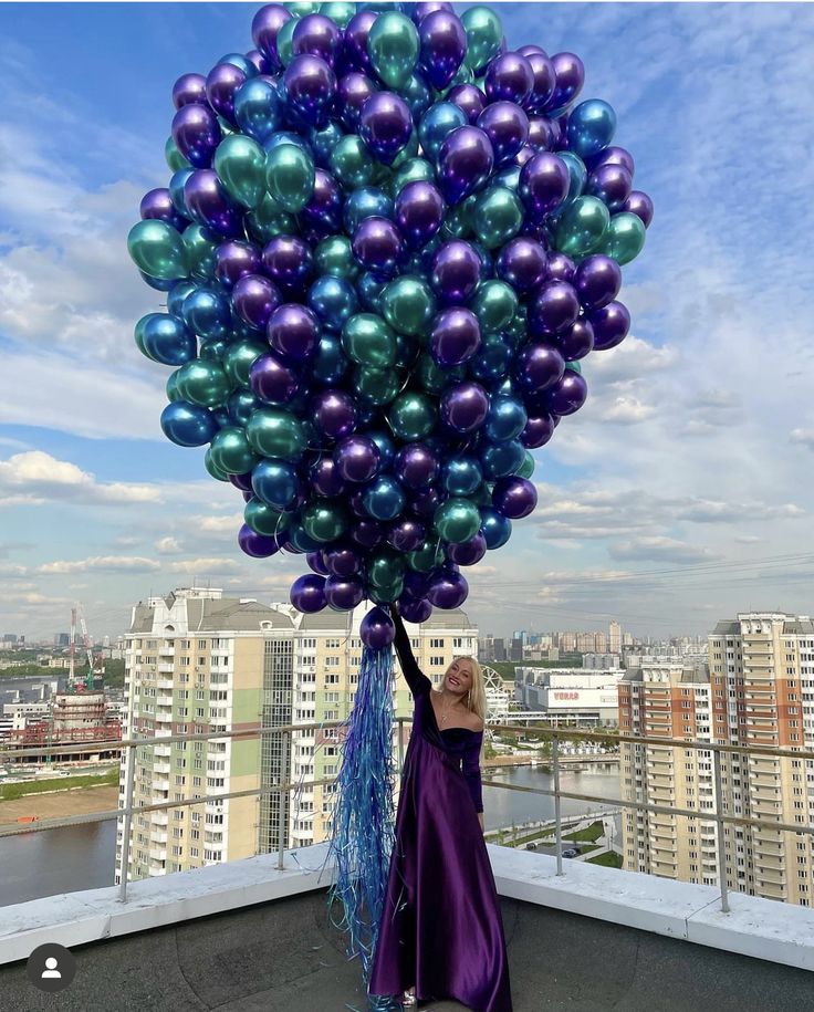 Latex Helium Bunch Chrome Blue, Green and Purple Balloons with Blue Strings - Perfect for Special Occasions!