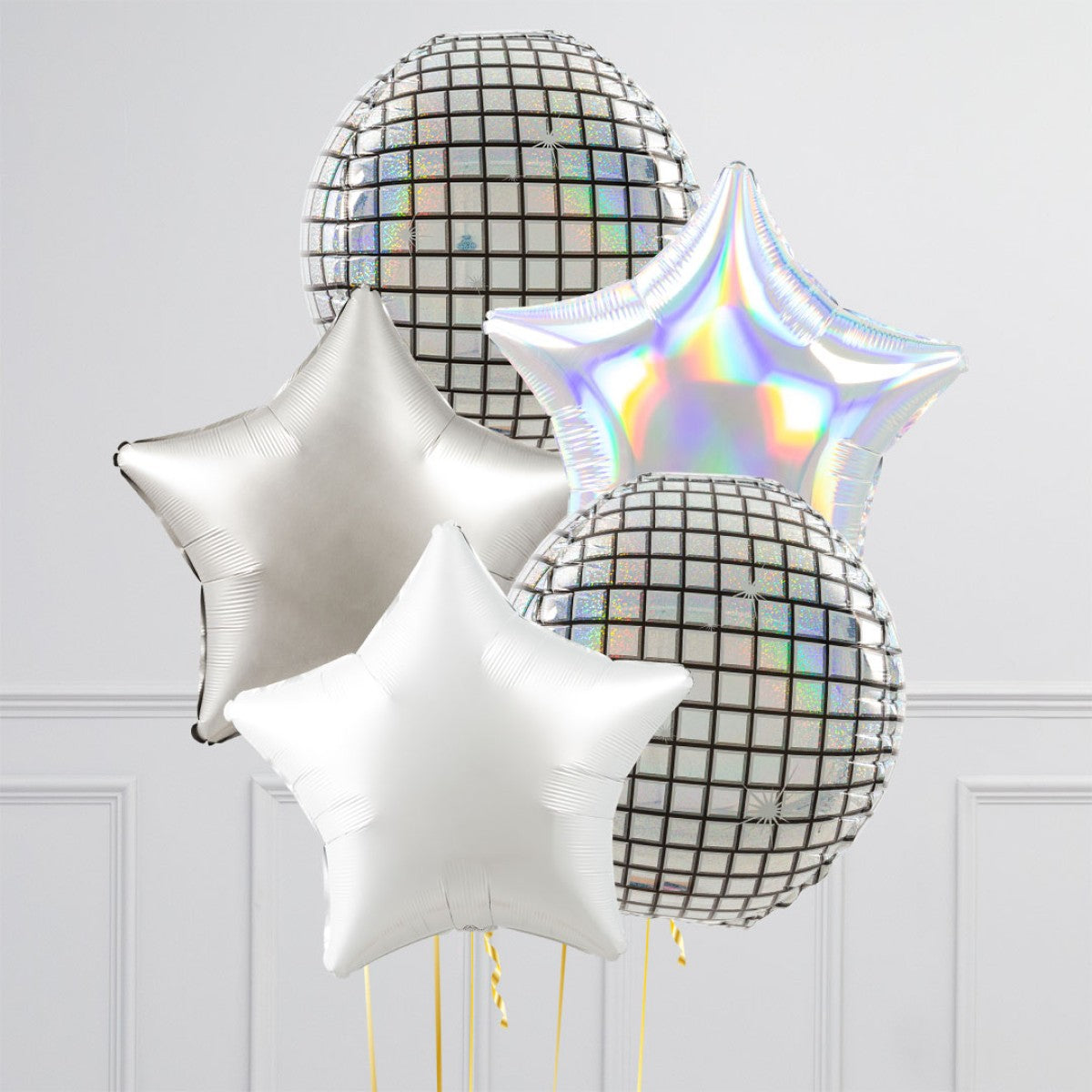 White and Silver Star and Disco Ball Balloon Set - Perfect for Birthday Celebration or any Occasions