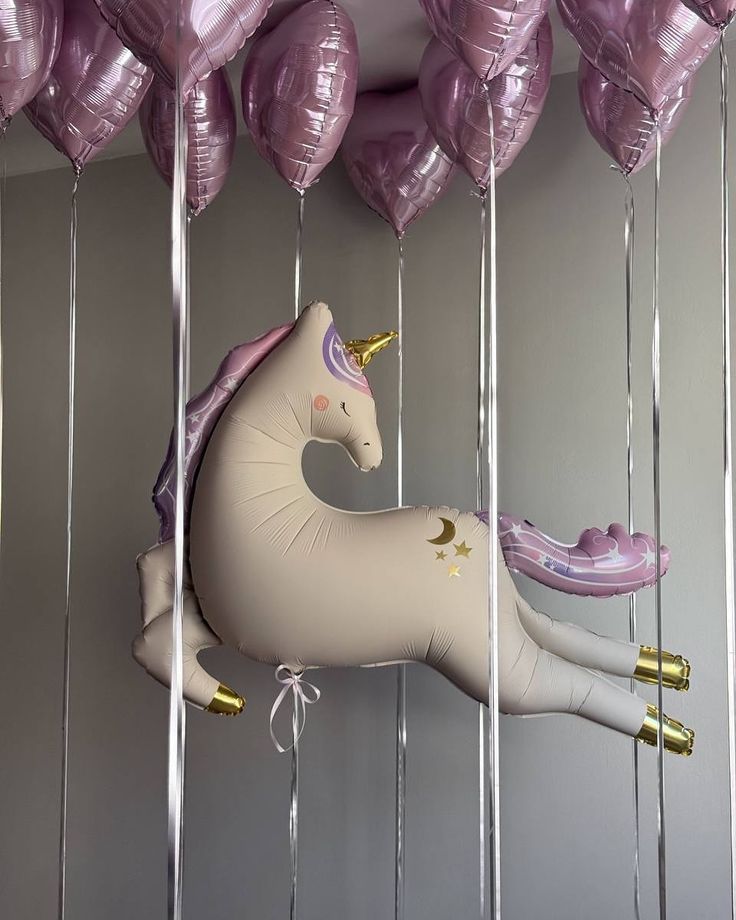 Unicorn Theme Helium Balloon Pink Hearts Foil Ceiling with Tassels - Perfect for any occasions!