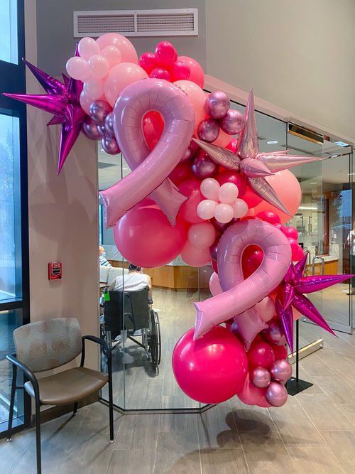 Mini Chain Decoration Pink and Shinny Pink with Starburst Pink Bow Foil Balloons - Customizable Design