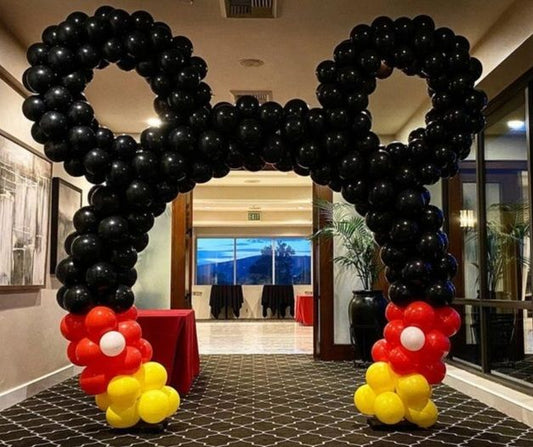 Mickey Mouse-Themed with Balloons Black, Read, Yellow and White Shaped as Mickey Mouse Decor Setup - Perfect for special occasions