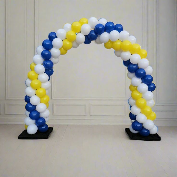 Balloon Arch Blue, White and Yellow Spiral Arrangement - Corporate Event, Grand Opening, Company Event Perfect for special occasion!