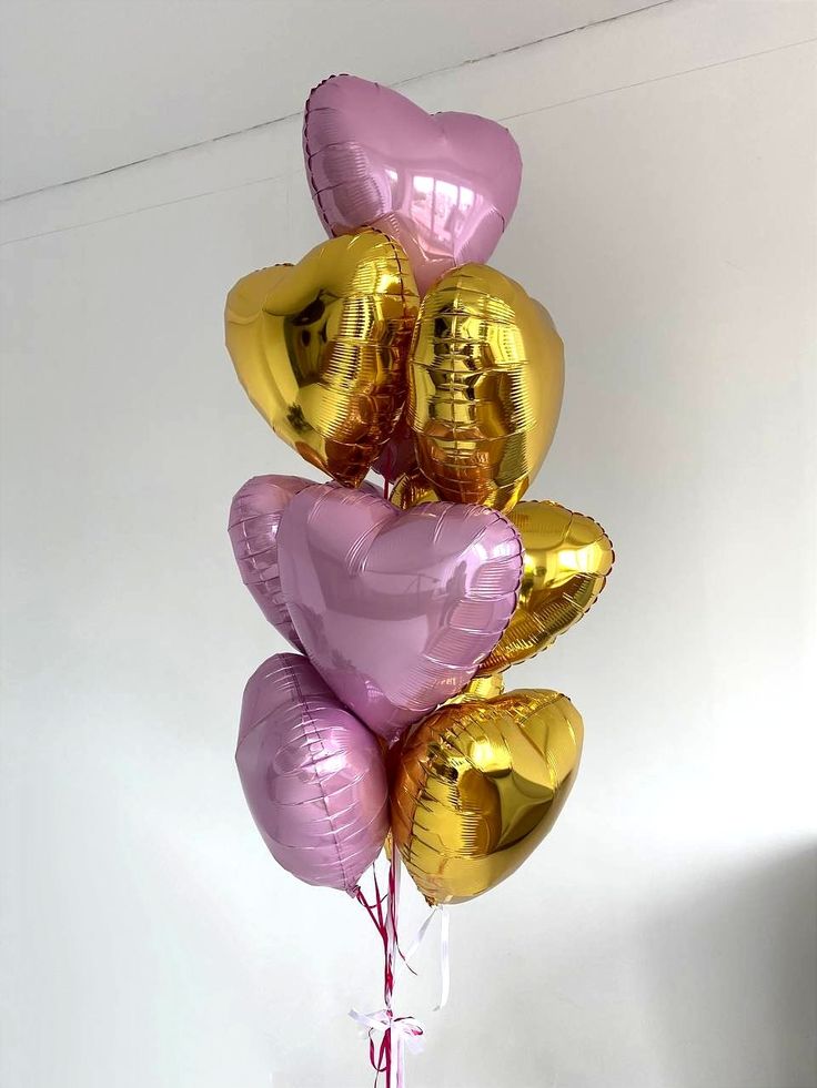 10pcs Pink and Gold Heart-Shaped Helium Foil Balloons Bunch -Valentine's, Anniversary Perfect for special occasions!