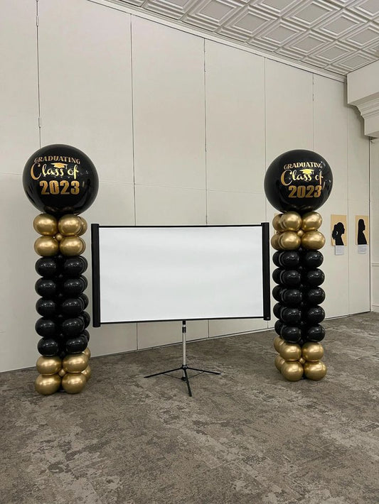 Personalised Company Logo Sticker Balloon Black and Gold Pillar/Column/Tower - Corporate Event, Grand Opening, Company Event Perfect for special occasion!