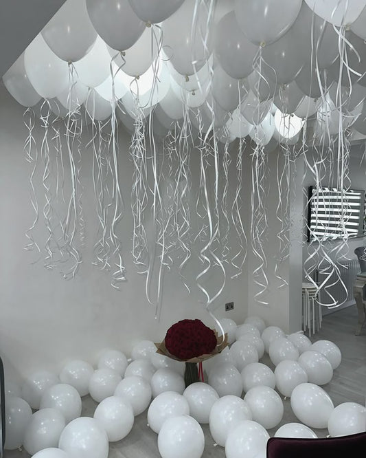 Latex Helium Ceiling and Floor White Balloons with White Strings - Perfect for Special Occasions!