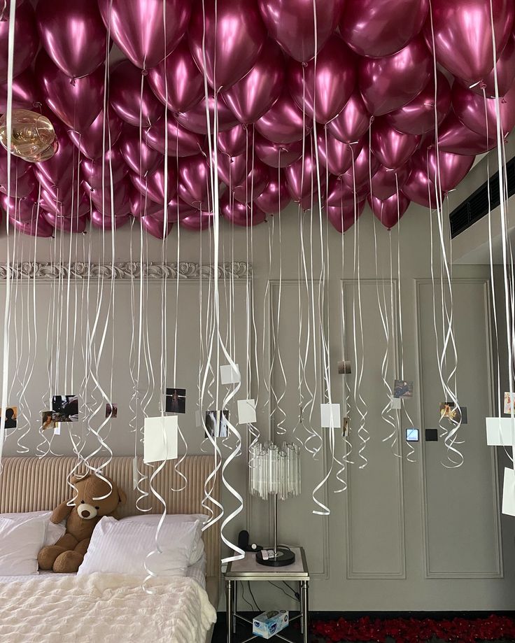 Helium Ceiling Latex Chrome Pink Balloons with Personalize Photos - Customizable Design