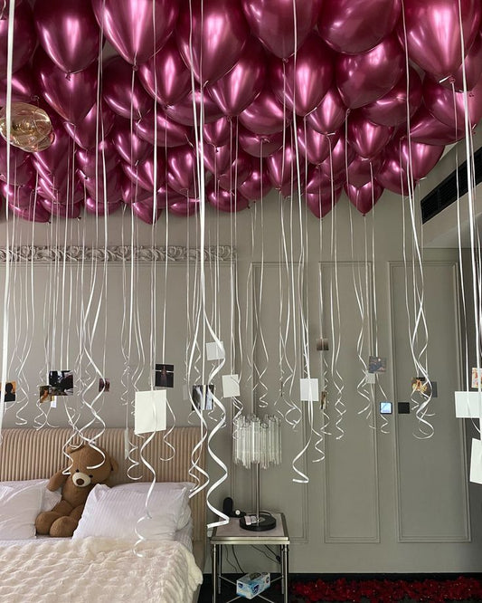 Helium Ceiling Latex Chrome Pink Balloons with Personalize Photos - Customizable Design