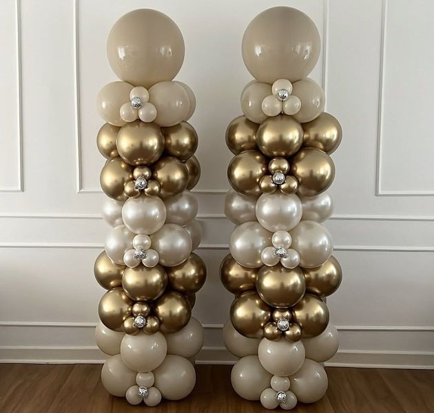 Balloon Beige, Light Gold, Silver and Pearl White Pillar/Column/Tower - Birthday, Corporate Event, Grand Opening, Company Event Perfect for special occasion!