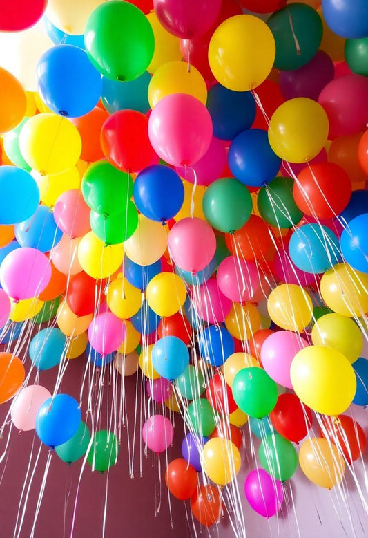 Latex Helium Ceiling Blue, Yellow, Red, Green, Purple and Orange with White Strings - Perfect for Special Occasions!