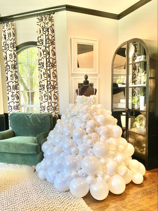 Personalise White Wedding Dress Balloons with White Artificial Flowers - Perfect for Bride To Be, Wedding, Bridal Shower, Proposal Special Occasions