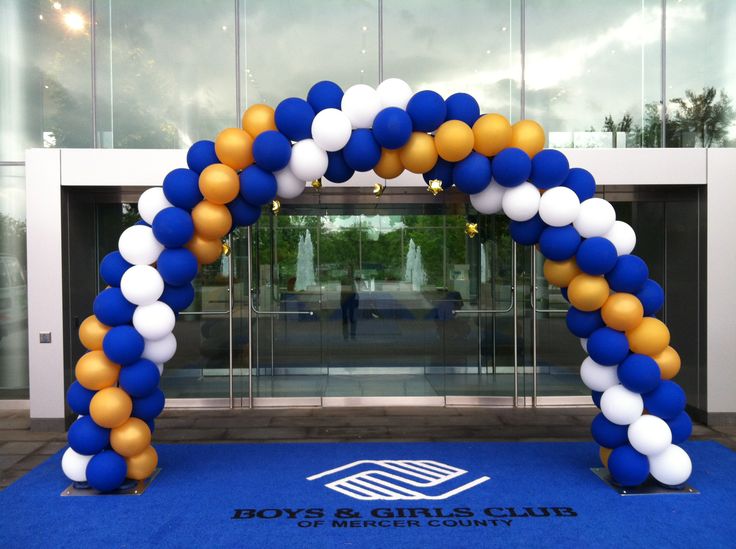 Balloon Arch White, Blue and Yellow Spiral Arrangement - Corporate Event, Grand Opening, Company Event Perfect for special occasion!