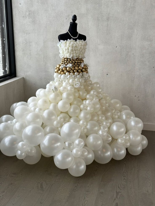 Personalise White Wedding Dress Balloons with White Artificial Flowers - Perfect for Bride To Be, Wedding, Bridal Shower, Proposal Special Occasions