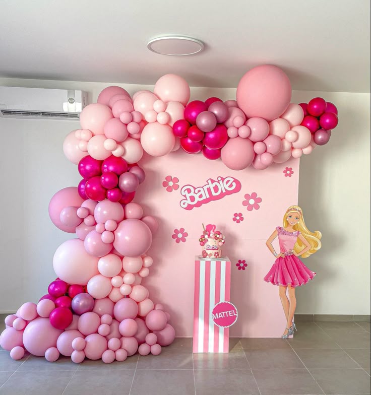 Customizable Board Backdrop with Balloon Different Shades of Pink with Barbie Standee Accents Decor Setup Barbie-Themed - Perfect for special occasions