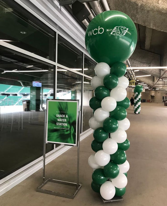 Personalised Company Logo Sticker Balloon White and Green Pillar/Column/Tower - Corporate Event, Grand Opening, Company Event Perfect for special occasion!