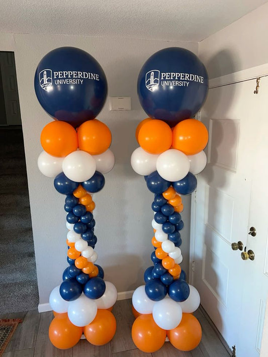 Personalised Company Logo Sticker Balloon Orange, White and Blue Pillar/Column/Tower - Corporate Event, Grand Opening, Company Event Perfect for special occasion!