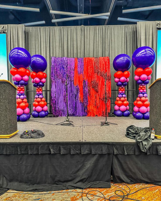 Personalised Balloon Blue, Purple and Red with Purple and Red Streamer Backdrop Pillar/Column/Tower - Corporate Event, Grand Opening, Company Event Perfect for special occasion!