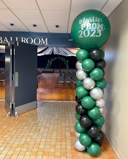 Personalised Company Logo Sticker Balloon Black, White and Green Pillar/Column/Tower - Corporate Event, Grand Opening, Company Event Perfect for special occasion!