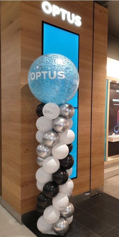 Personalised Company Logo Sticker Balloon Blue, Silver, Black and White Pillar/Column/Tower - Corporate Event, Grand Opening, Company Event Perfect for special occasion!