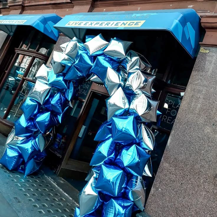Balloon Arch Blue and Silver Cube Orbs Organic Arrangement - Corporate Event, Grand Opening, Company Event Perfect for special occasion!