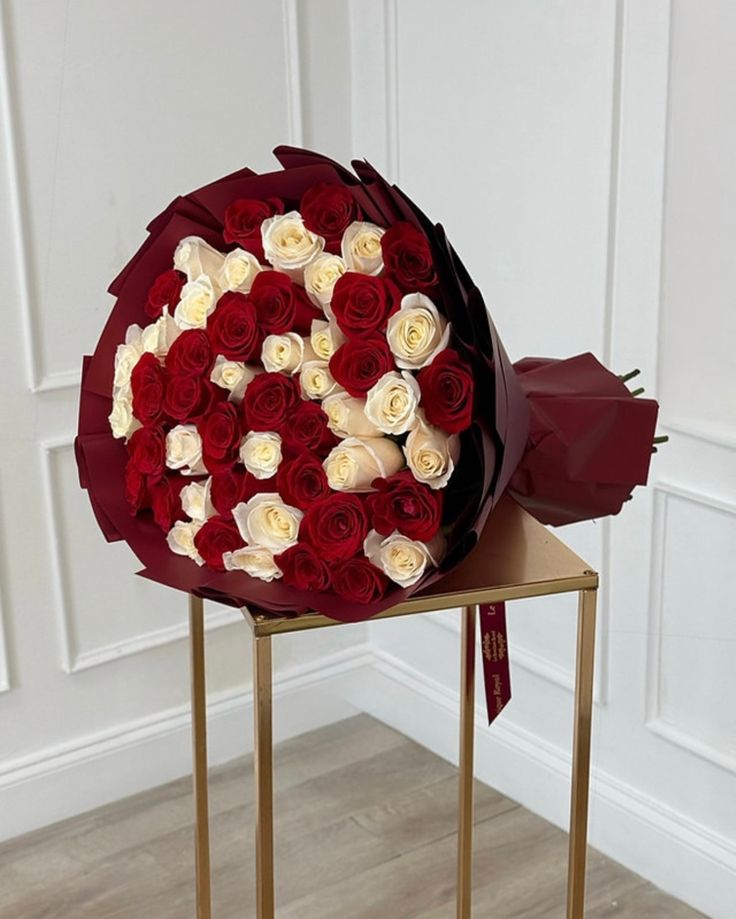 Red and White Roses - Floral Fresh Bouquet