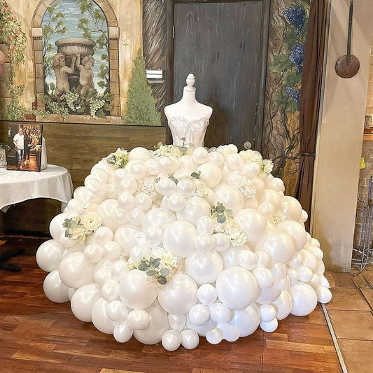 Personalise White Wedding Dress Balloons with White Artificial Flowers - Perfect for Bride To Be, Wedding, Bridal Shower, Proposal Special Occasions
