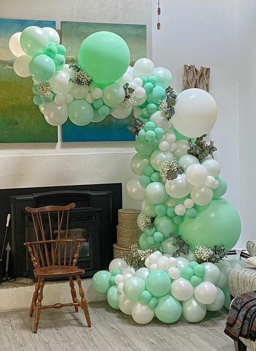 Organic Arrangement Garland Balloon White and Green with Artificial Flower and Leaves - Perfect for special occasion
