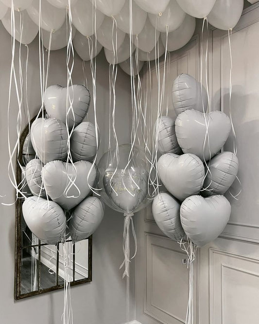 Personalised Clear with Heart Balloon Inside with Stickers, 30pcs White Latex Ceiling Balloons, 20pcs White Heart-Shaped Helium Foil Balloons Bunch - Valentine's, Anniversary Perfect for special occasions!