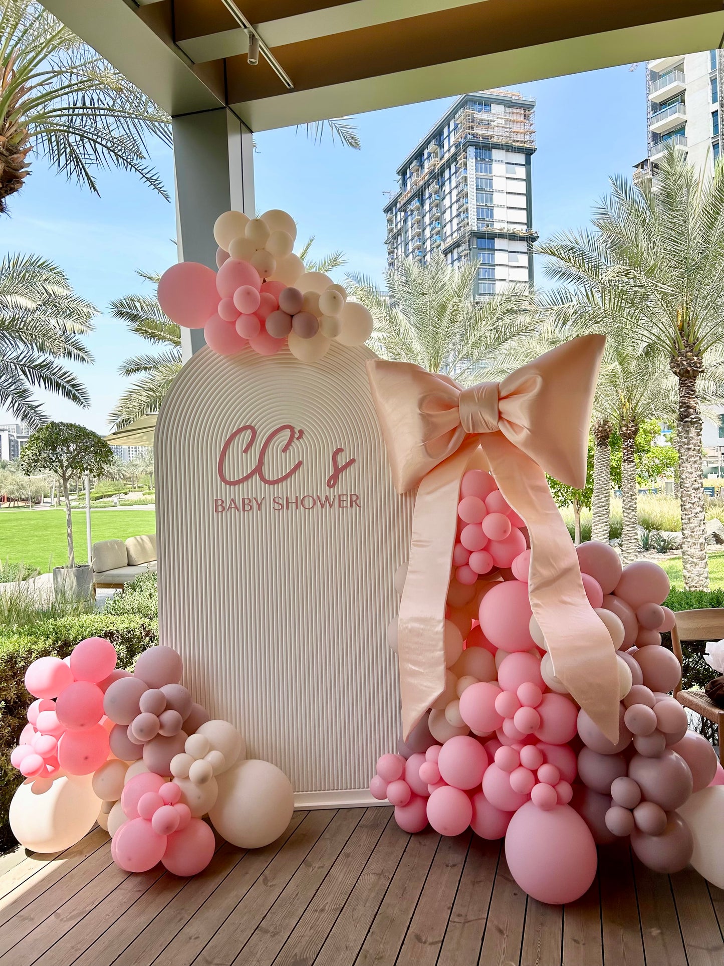 Customizable Chiara Wall with Acrylic Text, Big Ribbons and Balloon Decor Pink, Light Pink, Dust White and Pastel Purple - Baby Shower Perfect for special occasions