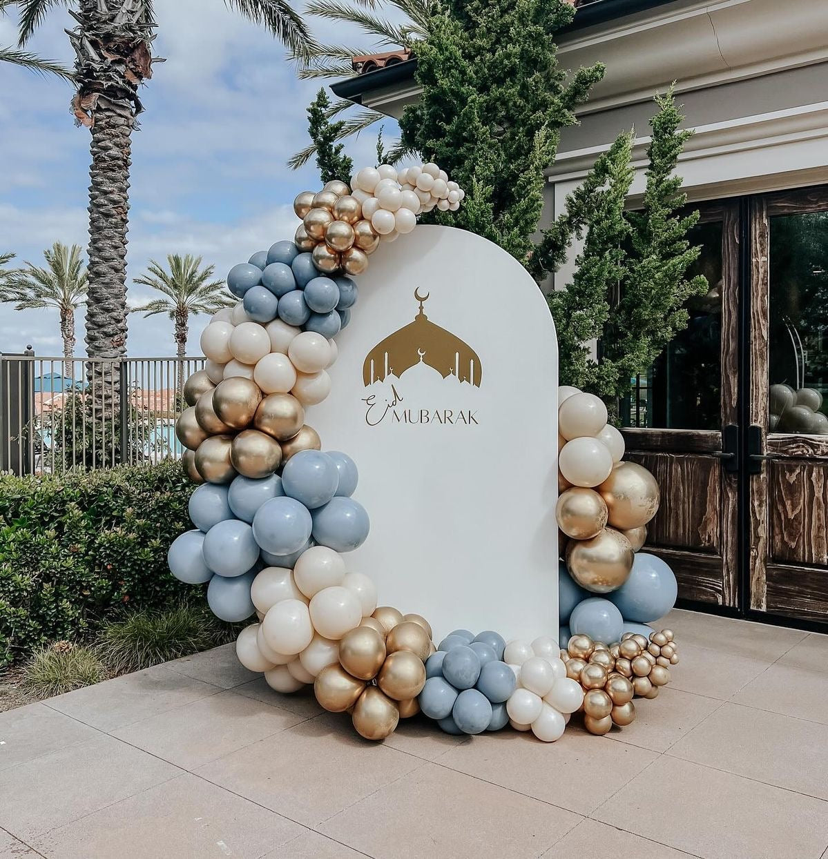 Customizable KT Board with Ramadan Balloon Blue, Beige and Gold Setup – Ramadan Celebration Decor