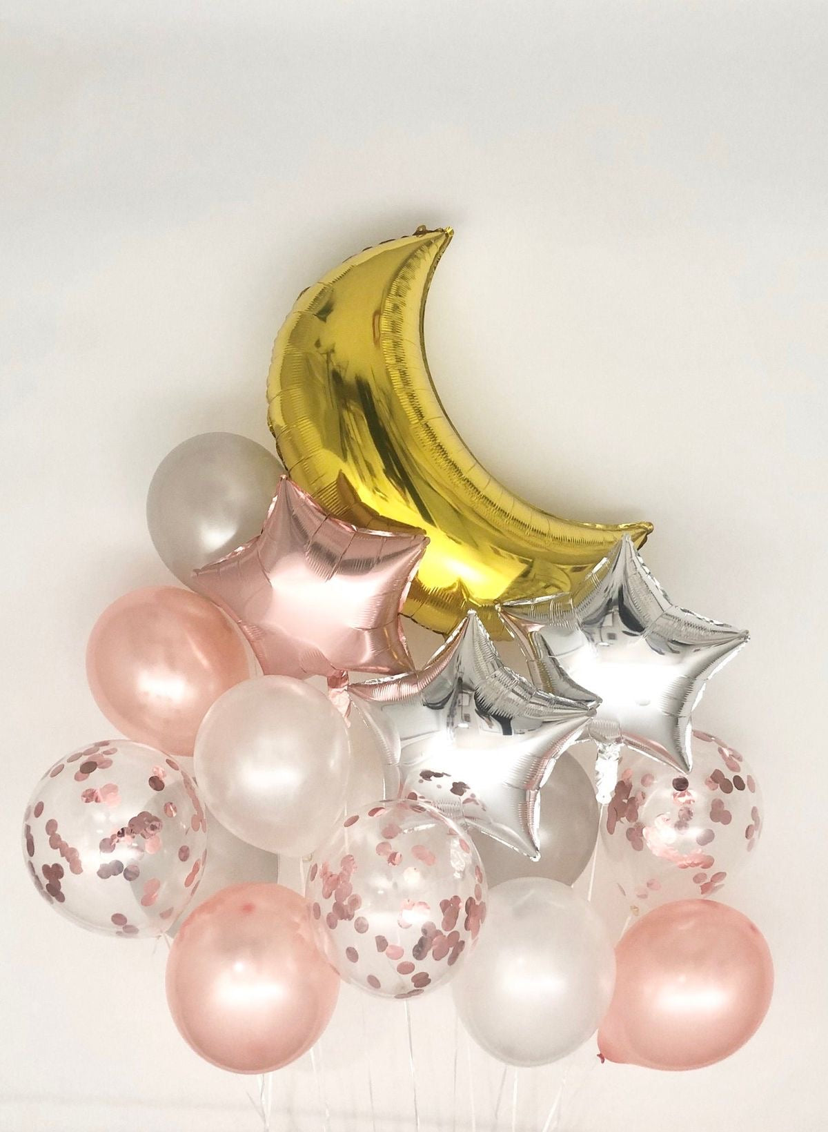 Ramadan Gold, Silver, Rose Gold and Clear with Confetti Moon & Stars Balloon Set – Ramadan Celebration Decor