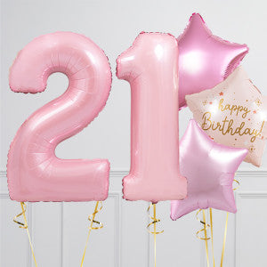 Helium Pink ‘21’ Two Number Set Balloon with Pink Color Way Star-Shaped Foil Balloons