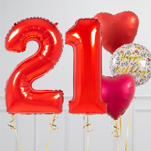 Helium Red ‘21’ Two Number Set Balloon with Circle and Red Color Way Heart-Shaped Foil Balloons