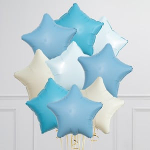 Bunch Sky Blue Color Way with Sand White Star Foil Helium Balloons