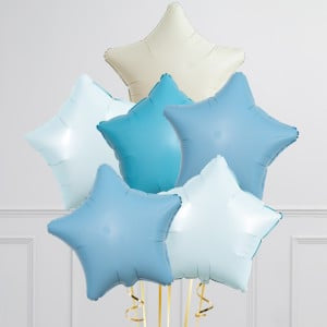 Bunch Sky Blue Color Way and Sand White Star Foil Helium Balloons