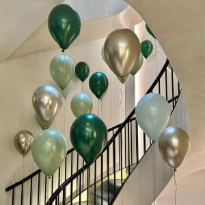 Light Gold, Dark Green and Mint Green Ceiling Helium Latex Balloon - Perfect for any special occasions!