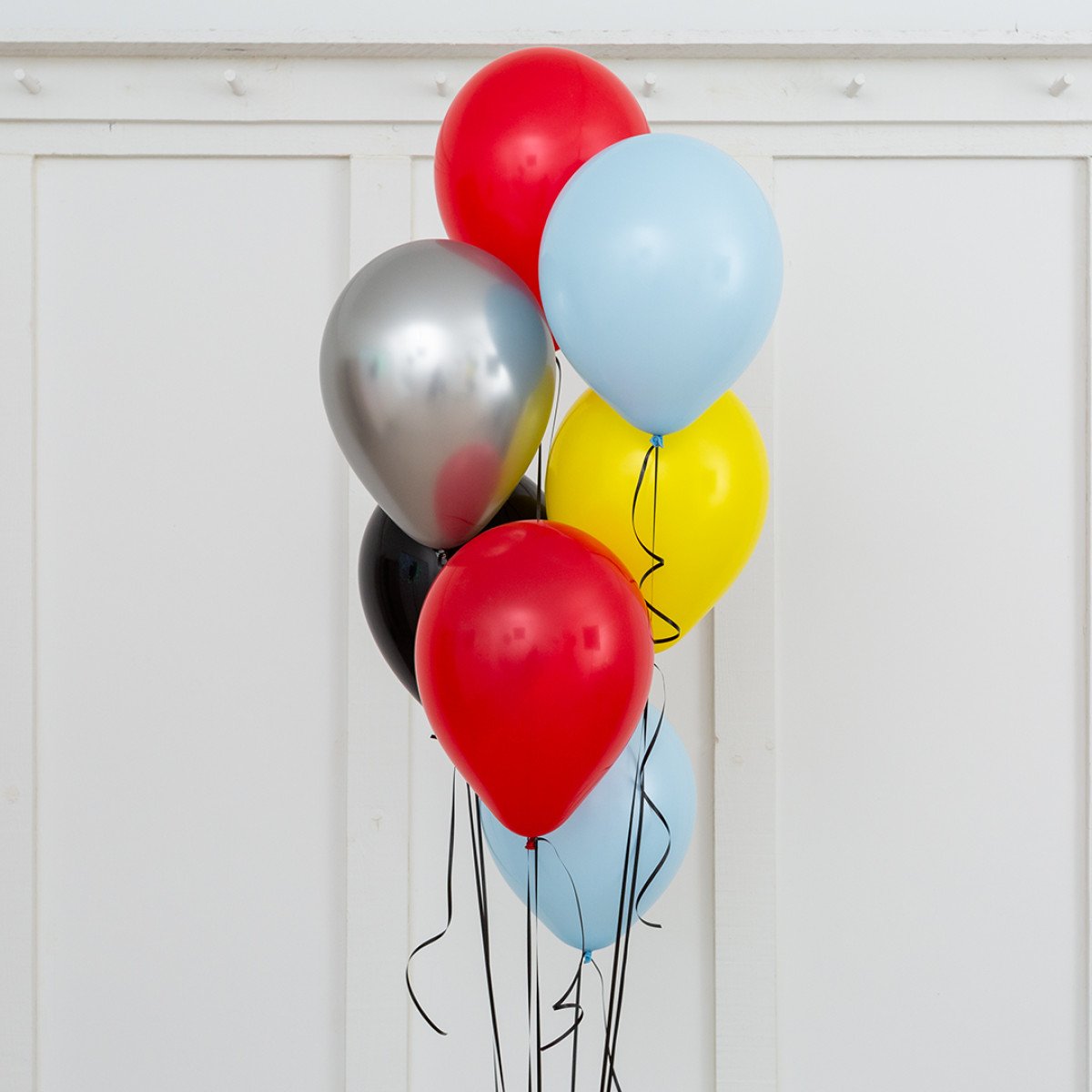 Blue, Yellow, Silver, Black and Red Latex Helium Balloon Bunch - Perfect for any special occasions!