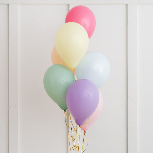 Pastel Colors Pink, Peach, Yellow, Blue, Purple and Green Latex Helium Balloon Bunch - Perfect for any special occasions!