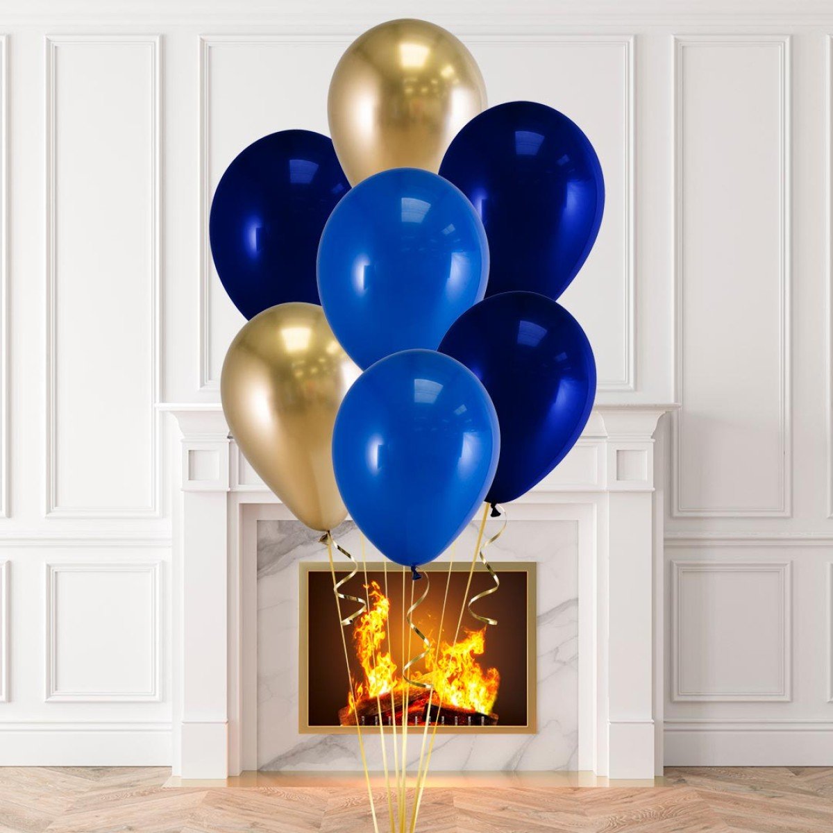 Chrome Blue, Blue and Gold Latex Helium Balloon Bunch - Perfect for any special occasions!