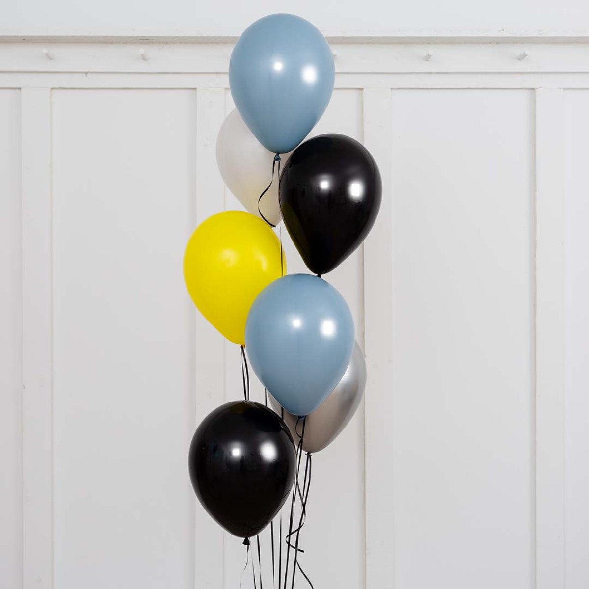 Blue, White, Black, Yellow and Silver Latex Helium Balloon Bunch - Perfect for any special occasions!