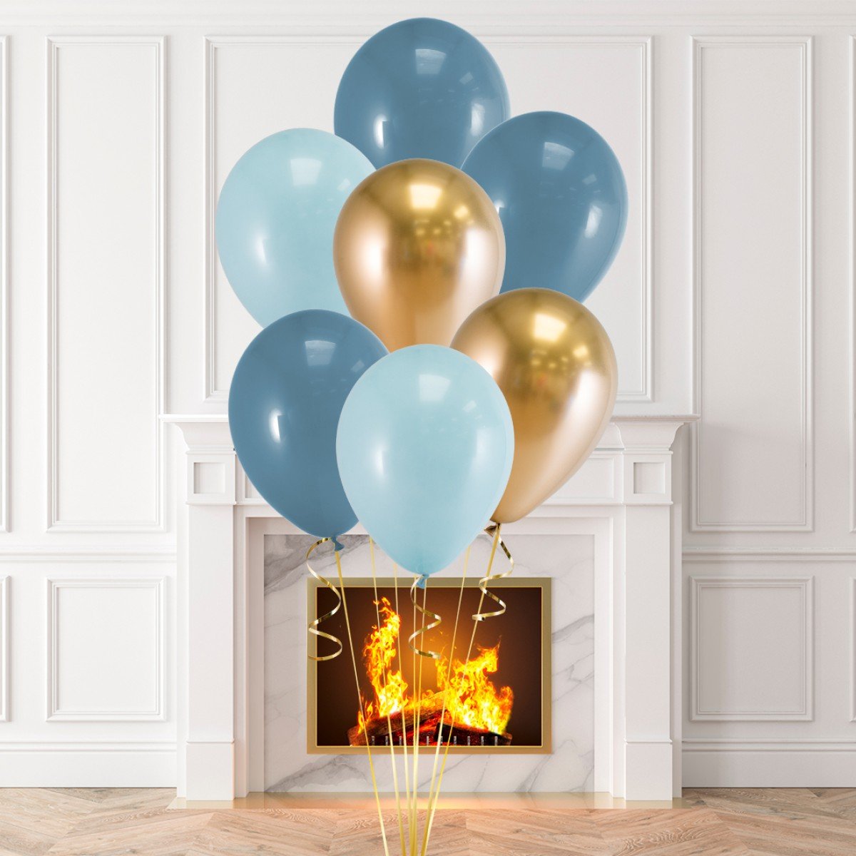 Blue and Gold Latex Helium Balloon Bunch - Perfect for any special occasions!
